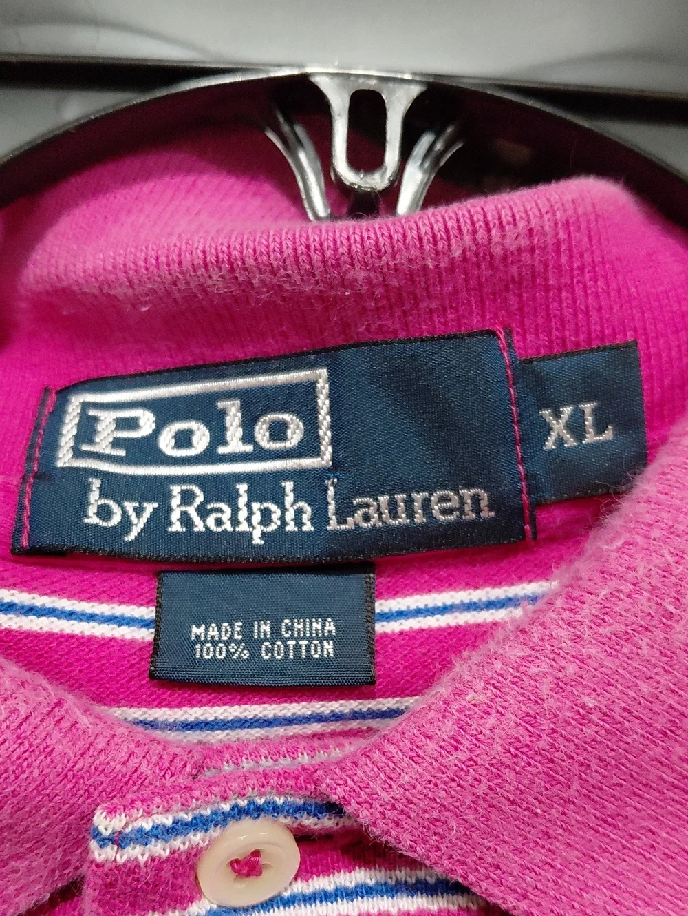 Ralph Lauren Hot Pink Striped Polo with Green Pony Size Xl